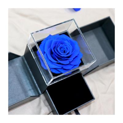 China Durable Luxury Jewelry Box Preserved Rose Flower Red Color Eternal Rose In Acrylic Box for sale