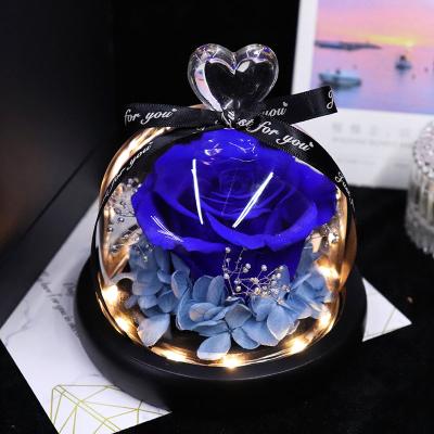 China Home Decor Dubai White Preserved Flowers / Gift Luxury Decorative Real Touch Roses In Glass Dome for sale