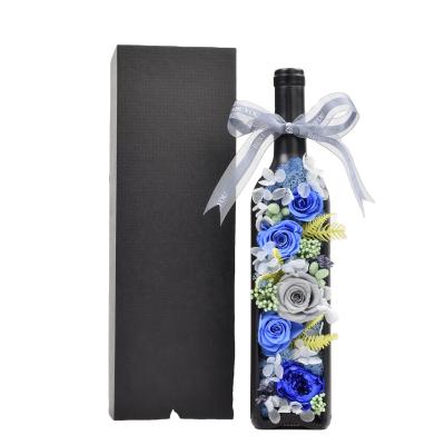 China Wholesale environmental protection wedding gifts green preserved hydrangea rose bouquet in glass wine bottle Valentine's Day gift for sale