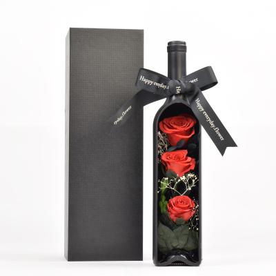 China Hot sale environmental protection 2022 green good price ecuadorian preserved eternal rose real roses in glass wine bottle for sale