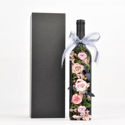 China Hot Sale Mother's Day Gift Factory Designs Creative Preserved Roses Flower Wine Bottle for sale