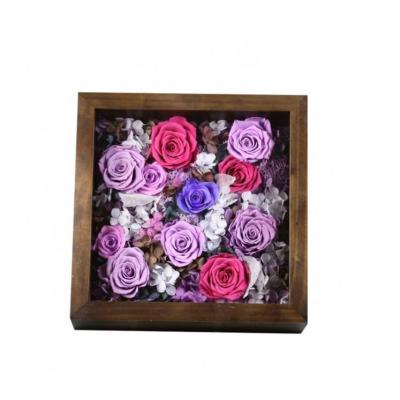 China Office Home Decor Romantic Flower Gift Eternal Preserved Wooden Photo Frame for sale