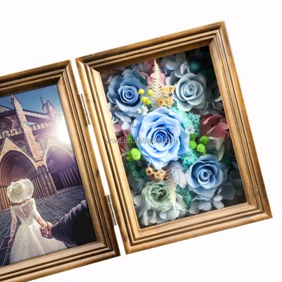 China Home Decoration Flower Photo Frame 6 Inch 7 Inch 10 Inch High Quality Small Flower Inlaid Diamond Metal Photo Frame for sale