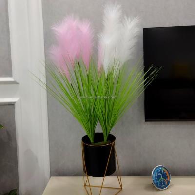 China Real romantic simulation of ribbon satin reed large group of five tubular fake reeds dog tail grass home decoration flowers for sale