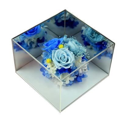 China 2020 New Design Wedding Party Gift Household Items Decorative Flowers Preserved Rose In Acrylic Mirror Flower Box for sale