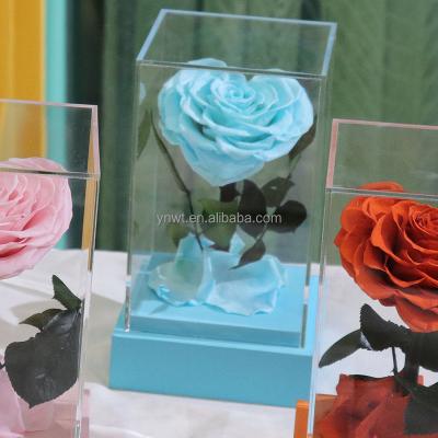 China Natural Fresh Rose With Stem Florist Supplies Natural Preserved Flower Roses In Artificial Heart Shape Box Wedding Keepsake Gifts For Guests for sale