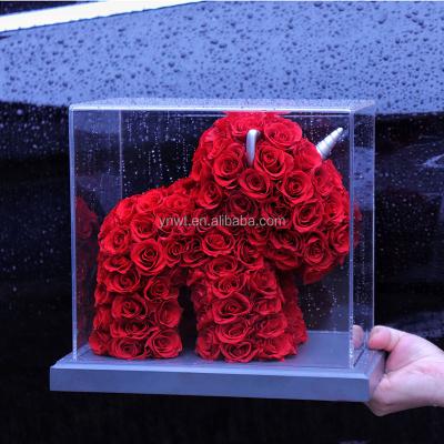 China Natural Fresh Rose With Stem China Natural Factory Wholesale Acrylic Box For Preserved Flowers Eternal Flowers Valentine's Day Gift Unicorn for sale