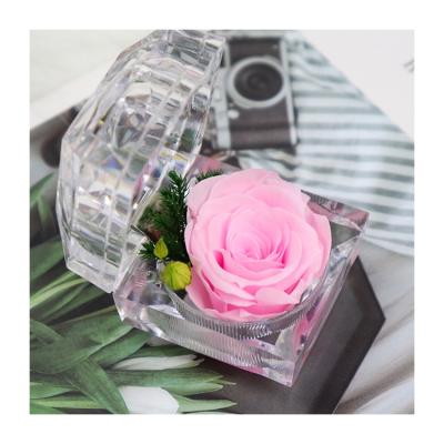 China Popular Gift Ring Rose Eternal Forever Preserved Durable Rose Box Wedding Festival Gift Keepsake Ring Box for sale