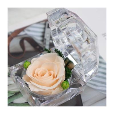 China Gift Quality Jewelry With Single Preserved Rose 4-5cm Ring Acrylic Gift Boxes For Preserved Roses for sale