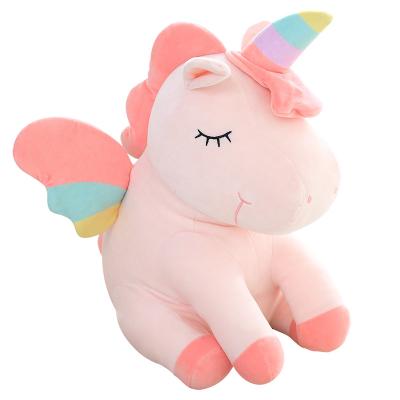 China Soft Toys Lace White Rainbow Unicorn Soft Toy With Wings Lying on Front Stuffed Unicorn Plush Toy for sale