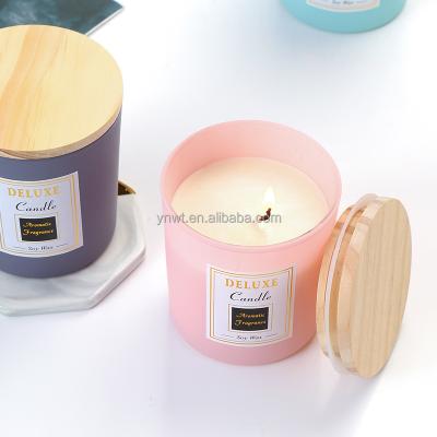 China Wholesale Multicolor Frosted Luxury Empty Home Decoration Candle Glass Jar With Lid for sale