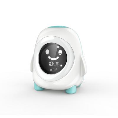 China Antique Cute Alarm Clock Penguin Gift Cartoon Style Trainer Clock LED Night Lamp Multicolor Children Sleep With Temperature for sale