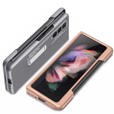 China Shockproof For Samsung Z Fold 3 Pen Slot Mobile Phone Case Folding Business Cover Device For 3 Fold With Pen for sale