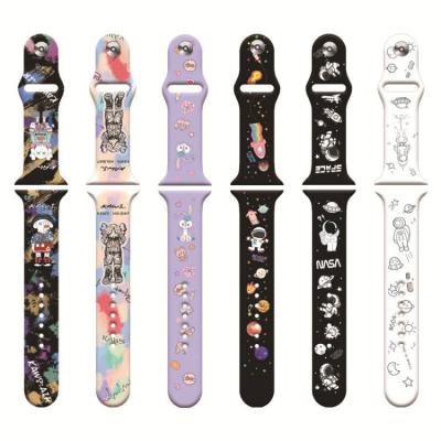 China Fashion. Sport 38/40/42/44 mm Custom Sport Printed Silicone Rubber Watch Band Straps For iWatch Apple Watch Strap Se 7 6 5 4 3 for sale