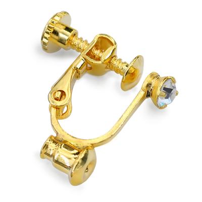 China Trendy Gold Screw Back Earrings With White Stone Earring Findings With Converter for sale