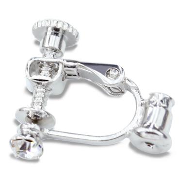 China Trendy Rhodium Screw Back Earrings With White Stone Earring Findings With Converter for sale