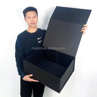 China Large Materials Custom Foldable Black Box Big / Shaped Rigid Folding Recycled Paper Packaging Box Flip Top Magnetic Gift Boxes With Magnetic Lid for sale