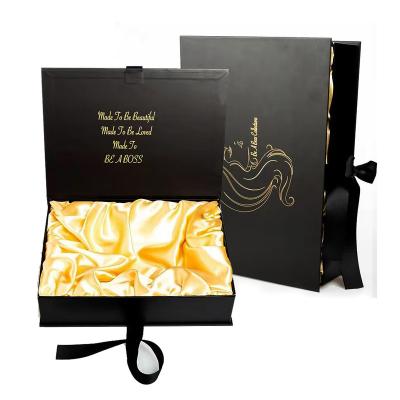 China Recyclable Luxury Logo Custom Magnetic Flap Lid Large Pretty Satin Coated Gift Packaging Boxes For Wigs for sale