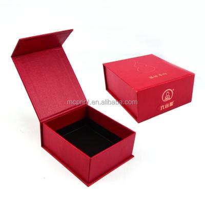 China Recyclable Handmade Book Shaped Red Gold Logo Jewelry Gift Cardboard Paper Packaging Box With Magnet for sale