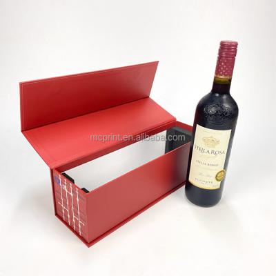 China Handmade High Quality Custom Logo Magnet Closure Wine Gift Box Bottle Glass Champagne Wine Rigid Packaging Single Box 375 for sale