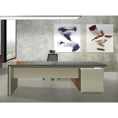 China Luxury Modern Commercial Furniture New 0.6MM Wood Veneer MDF Cabinet Side Desk Executive Desk for sale