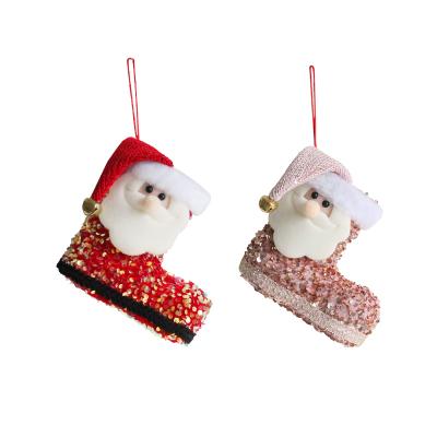 China Cute Sequined Items Toy Christmas Cloth Santa Claus Three-Dimensional Socks Boots Decoration for sale