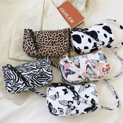 China RU Fashion Butterfly Pattern Zebra Women Underarm Bag Casual Fashion Nylon Shoulder Small Handbag Ladies Cow Leopard Bag Shoulder Bags For Armpit Printing for sale