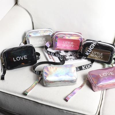 China Wholesale RU Cosmetic Bag Handbag Set PVC Laser Waterproof Transparent Square Small Mini Shoulder Cosmetic Handbags for sale