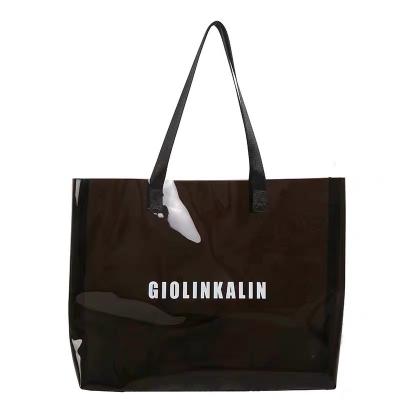 China Fashion RU Bag Hot Selling Biodegradable Large Boutique Merchandise PVC Black Clear Bag With Logo Shopping Bag for sale