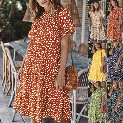 China Anti-Static Round Loose Beach Wear Round Neck Ruffle Mini Dresses Bohemian Dress For Floral Short Women for sale