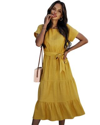 China Anti-static Chiffon Style Women Dresses Maxi Dress Canvas Shorts Sheaths Long O Neck Women's Casual Dress for sale