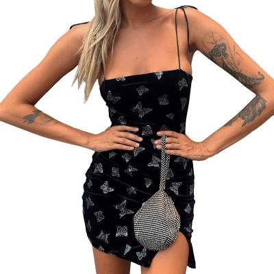 China Anti-Static Sexy Butterfly Print Lace Up Dress Women Sleeveless Slim Skirt for sale