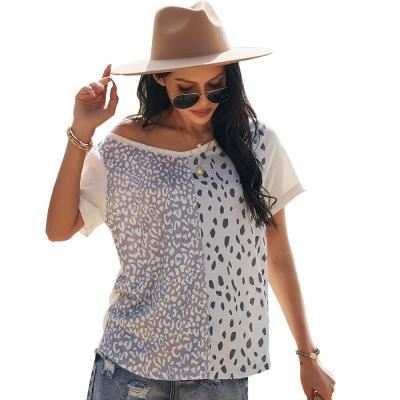 China Anti-wrinkle 2021 summer pullover crew neck patchwork top short sleeve slim T-shirt women top for sale