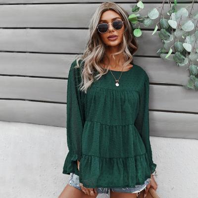 China 2021 Wholesale Anti-Wrinkle New Item Ladies Cute Pleated Summer Ruffle Chiffon Chiffon Tops For Women for sale