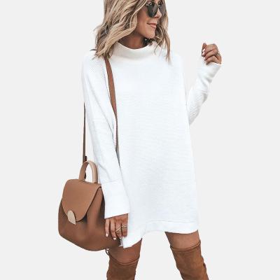 China Autumn Winter Pullover Sweater Dress Solid Color Breathable Casual Knitted Big Long Sleeve Skirt For Women for sale