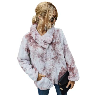 China 2021 new winter fashion casual women's anti-pilling hot coat tie dyed style shorts plush fashion zipper pocket hooded women coat for sale