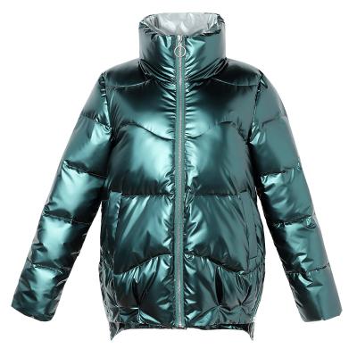 China 2021 New Arrival Breathable Stand Collar Cropped Cotton Jacket For Women Winter Zipper Outerwear Thick Shiny Jackets Coat for sale