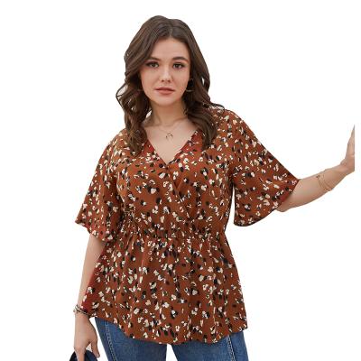 China new Anti-wrinkle 2021 summer plus size women's blouse sexy fat women's chiffon top shirt for sale