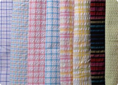 China 100% Cotton Yarn Dyed Latccice Plaid Seersucker Fabric For Garment for sale