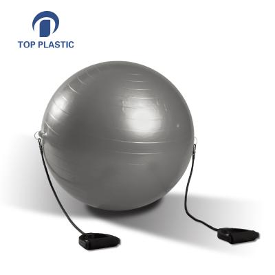 China Customized Safe PVC Logo Anti Burst Ear Pilates Yoga Ball With Expander Handle for sale