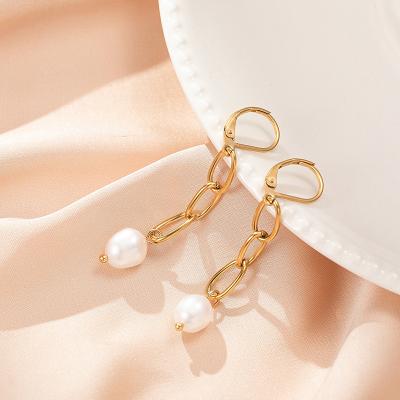 China FASHIONABLE Vintage Pearl Earrings Imitation Freshwater Gold Plated Circles Shape Women Long Geometric Pearl Drop Earrings for sale