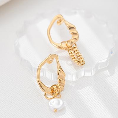 China Trendy Stylish Fashion Stainless Steel Freshwater Pearl Drop Earrings Gold Plated Baroque Pearl Circle Drop Earings for sale