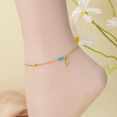 China FASHIONABLE Women Stainless Steel Turquoise Anklet Handmade Gold Plated Turquoise Blue Stone Wing Charm Anklet Chain for sale