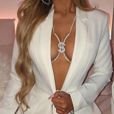 China FASHIONABLE Sexy Body Jewelry Crystal Body Chain Underwear For Bikini Part Rhinestone Bra Chest Bracket Bra Chain Women for sale