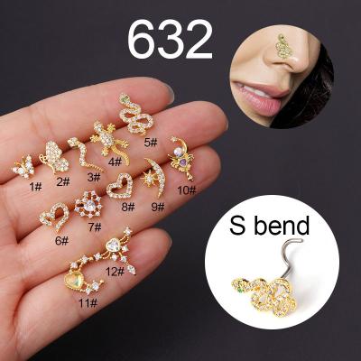 China Punk Zircon Crystal Nose Stud Set Fashion Body Jewelry Crystal Stainless Steel Nose Ring Colorful Nose Piercing Stud for sale