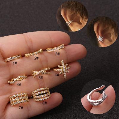 China TRENDY Zircon earing cut 18k gold plated iced out zircon CZ square cuff earrings shape no piercing earring cut for sale