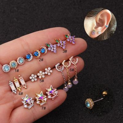 China TRENDY Rhinestone Ear Cuff Earrings Set Fashion Jewelry Stud Stainless Steel Zircon Brass Small Earring Piercing Jewelry for sale