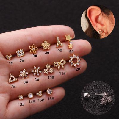 China Gold Jewelry Gold Jewelry Mixed Shape Earrings Punk Silver Stainless Steel Bar Earring Daith Piercing Tragus Piercing Earring for sale