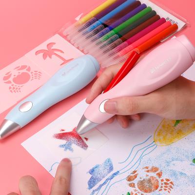 China DIY Paint Craft Drawing Art Electric Airbrush Marker Set with Super Washable Water Color Pen Gift For Kids Classroom and Home Craft for sale