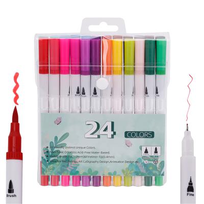 China Non-Toxic 12/24 Color Brush Water Quick Dry Color Markers Set PVC Packing Box For Kids Adults With Drawing&Coloring Sketch for sale